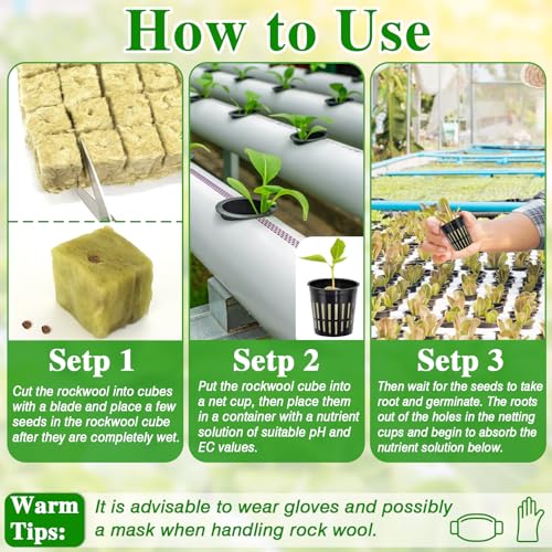 36PCS 1.2-Inch Rockwool Cubes with 30PCS 2-Inch Net Cups for Hydroponics Great Hydroponic Kit for Cuttings Clone Plant Propagation Seed Starting & Soilless Cultivation