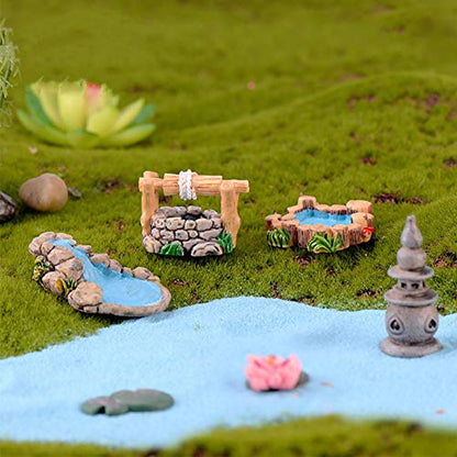8 Pcs Mini Lighthouse Water Well Bridge Figurines Miniature Gardening Pool Lawn Running Water Terrarium Stone Bridge Figurine Micro Landscape Indoors Outdoors Decorative Accessory