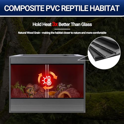 34 Gallon Reptile Enclosure, 24x18x18 Composite Wood & Plastic Reptile Terrarium, 24" Wide Lightweight Eco Reptile Habitat Lounge for Crested Leopard Gecko Lizard Snake Tortoise - size: 24x18x18 inch
