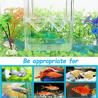 Fish Breeding Box, 3 Rooms HD Aquarium Breeder Box with Suction Cups Hatchery Acrylic Fish Incubator Isolation with Artificial Plant for Guppy Hatchery - size: 3 Rooms