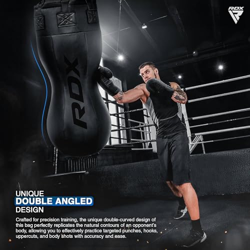 RDX 4FT Double Angle Punch Bag with Gloves & 6-Panel Hanging Chain – Uppercut & Body Shot Heavy Boxing Bag for Muay Thai, MMA, Kickboxing & Power Training – Unique Angled Design for Realistic Striking