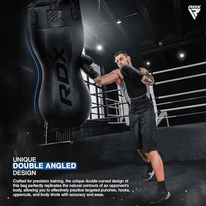 RDX 4FT Double Angle Punch Bag with Gloves & 6-Panel Hanging Chain – Uppercut & Body Shot Heavy Boxing Bag for Muay Thai, MMA, Kickboxing & Power Training – Unique Angled Design for Realistic Striking