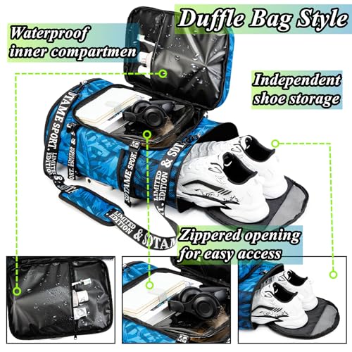 SDTAME Gym Duffel Backpack with Shoe Pocket & Laptop Sleeve - color: Blue