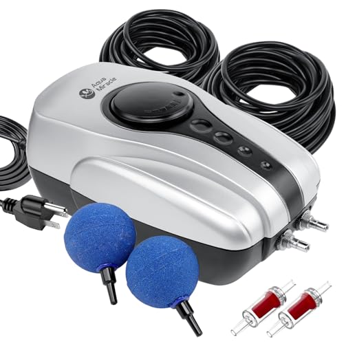 AquaMiracle Koi Pond Aerator for Pond up to 1000 & 2000 Gallons, All-in-One Pond Air Pump Aeration Kit with Air Stones Airline Tubing Check Valves - style: ≤ 1,000 Gallon Pond
