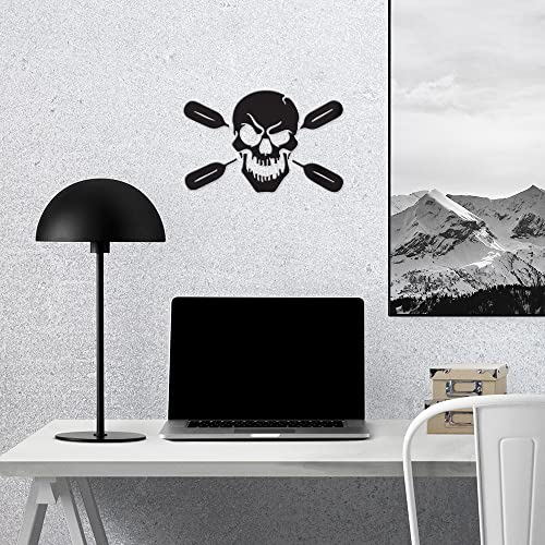 2 Pcs - Decal Stickers Of Skull With Oars Paddle Kayak Fishing Head (Black) Premium Waterproof Vinyl Decal Stickers For Laptop Phone Accessory Helmet Car Window Mug Tuber Cup Door Wall Deco ANDstic587