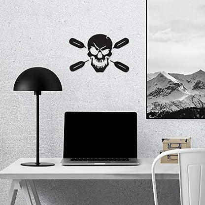 2 Pcs - Decal Stickers Of Skull With Oars Paddle Kayak Fishing Head (Black) Premium Waterproof Vinyl Decal Stickers For Laptop Phone Accessory Helmet Car Window Mug Tuber Cup Door Wall Deco ANDstic587
