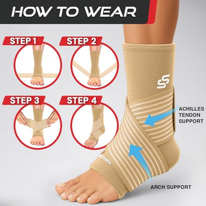 Sleeve Stars Ankle Brace Men & Women Support (Single/M:10"-12"/Beige) - color: Beige, size: Medium