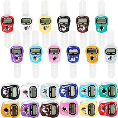 24 Pieces Hand Tally Counter 5 Digital Electronic Finger Counter Clickers Resettable Handheld LCD Digital Display Number Click for Lap Coaching Knitting Lap Fishing Golf and Row