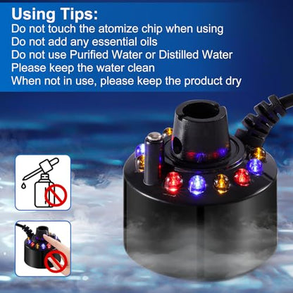 WINTS Mist Maker,12 LED Mister Fogger Water Fountain Pond Fog Machine Atomizer Air Humidifier, Fountain Mister Fogger with Splashing Guard Perfect for Fountain Pond Halloween (Black) - color: Black