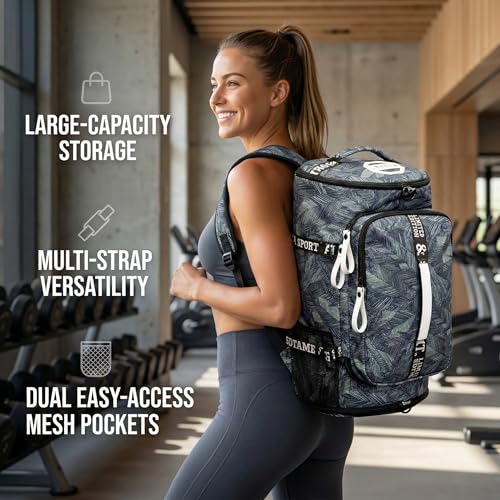 SDTAME Gym Duffel Backpack with Shoe Pocket & Laptop Sleeve - color: Silver