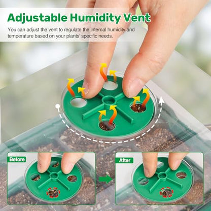 10 Packs Seed Starter Tray with Elevated Lid, 120 Cells Thicken Seed Starting Trays Kit with Adjustable Humidity Vent, Clear Cell Tray and Heightened Lids for Greenhouse & Gardens, Green - color: Green, size: 10 Packs, NO light