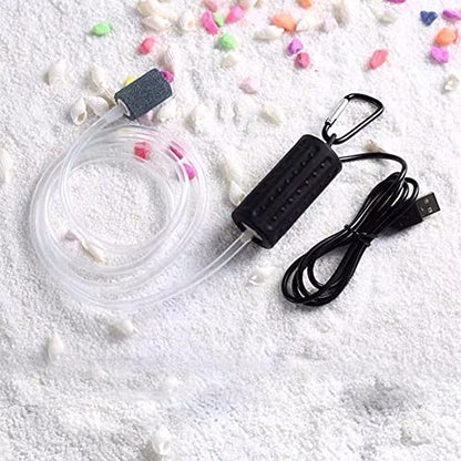 Aquarium Air Pump Mini USB Fish Tank Oxygen Air Pump Portable Ultra Silent Air Aerator Pump Energy Saving Oxygen Bubbler with Air Stone and Single Outlet Silicone Tube 1W - color: Black