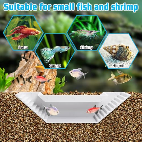 Aquarium Underground Tunnel Fish Tank Cave Viewing Shrimps Hideout Hermit Crab Decor with 2PC Plastic Aquatic Plants for Betta Guppy Cherry Shrimp and and Other Small Aquatic Animals (White