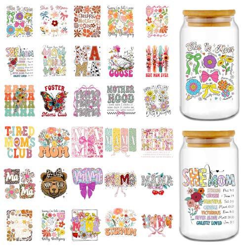 UV DTF Cup Wrap - 30 Pcs Mama UV DTF Stickers for 16 OZ, Mother's Day Flower Waterproof UVDTF Transfer Decals for Cups Glasses Mug DIY Crafts - style: Mama