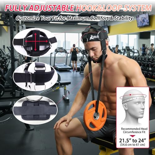 Adjustable Neck Harness with Pulley System & Resistance Bands – Multi-Directional Neck Weight Lifting Training for Strength, Stability & Posture – Padded Head Strap for Athletes & Fitness - color: 블랙.