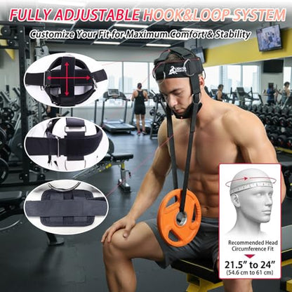 Adjustable Neck Harness with Pulley System & Resistance Bands – Multi-Directional Neck Weight Lifting Training for Strength, Stability & Posture – Padded Head Strap for Athletes & Fitness - color: 블랙.