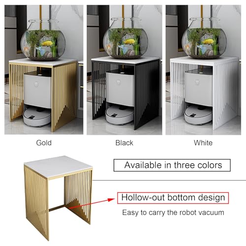 Metal Robot Vacuum Storage Cabinet - Sweeping Cleaner Organizer, Side Table Stand, Fish Tank Shelf with Slate Top, Stylish Gold Finish, 53cm/20.9in - Perfect for Home Décor