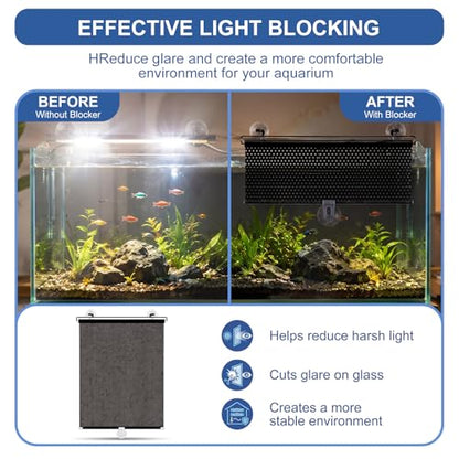 Aquarium Light Blocker Retractable Adjustable Fish Tank Light Blocker Black Mesh Curtain Aquarium Background Backdrop, Easy Installation with Suction Cups, 15.7 x 51 Inch