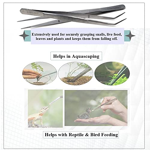 Reptile Feeding Tongs Straight Aquarium Tweezers Anti-Rust Thickened Stainless Steel Forceps, for Terrarium, Fish Tank, Snakes/Lizards/Gecko, Planting By HTI (6" - Set of 2)