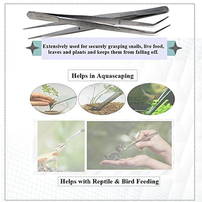 Reptile Feeding Tongs Straight Aquarium Tweezers Anti-Rust Thickened Stainless Steel Forceps, for Terrarium, Fish Tank, Snakes/Lizards/Gecko, Planting By HTI (6" - Set of 2)