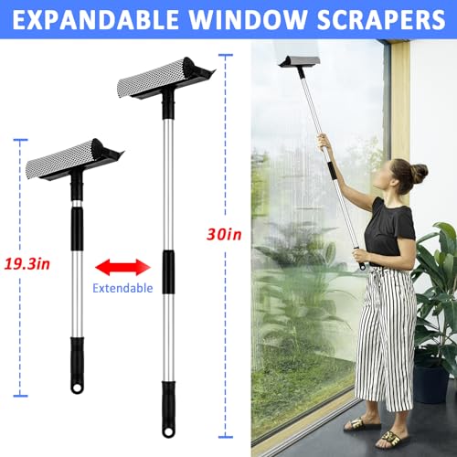 Microfiber Duster Kit 23pcs with 30 to 100 Inches Extension Pole and Extendable Window Squeegee, Washable and Bendable Feather Duster for Cleaning Ceiling Fans, High Ceilings, Cobwebs, Blinds