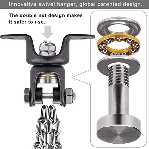 BeneLabel Heavy Bag Ceiling Mount with Spring & Chains 360° Rotation Punching Bag Ceiling Hanger with Bearings Boxing Bags Holder Hardware with 2 Wood Screws and 2 Expansion Screws - color: Hanger with Silver Chain (800 LBs Capacity)