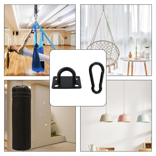 Dnyta 4Pcs Stainless Steel Ceiling Hook Pad Eye Plate Wall Mount Ring Hooks - color: Black With Buckle, Square-shaped, size: Medium (4pcs)
