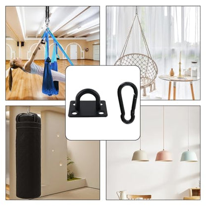 Dnyta 4Pcs Stainless Steel Ceiling Hook Pad Eye Plate Wall Mount Ring Hooks - color: Black With Buckle, Square-shaped, size: Medium (4pcs)