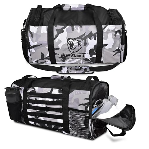 Gym Duffle Bag- Workout, Boxing, MMA, Sports Bag with Shoes Compartment and Adjustable Shoulder Strap for Men and Women (Gray Camo) - color: Gray Camo