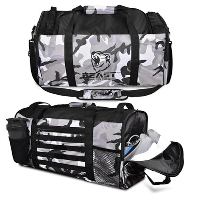 Gym Duffle Bag- Workout, Boxing, MMA, Sports Bag with Shoes Compartment and Adjustable Shoulder Strap for Men and Women (Gray Camo) - color: Gray Camo