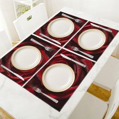 Placemat Set of 4 Washable Place Mats Heat Resistant Close-Up Photo of Red Rose Table Mats for Kitchen Non-Slip Placemats Wipeable Desktop Protection Mat for Dining Table - color: Close-up Photo of Red Rose