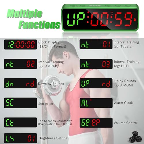Small Gym Timer Clock Stopwatch Magnetic Workout Interval Timer, Large LED Digital Display, Home Accessories Countdown Clock for Home Gym Garage Schools (Matte Green) - color: Matte Green