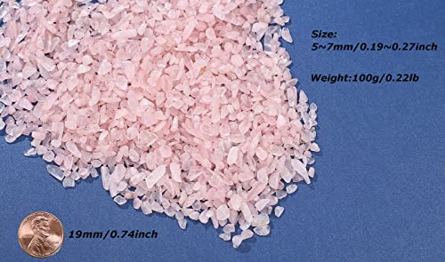 LAIDANLA Rose Quartz Crushed Stone Crystal Chips Bulk Natural Gemstones Healing Reiki Crystals Mini Quartz Vase Filler Aquarium Gravel 100g - color: Pink-rose Quartz, size: 0.22 Pound-（0.2"-0.28"）