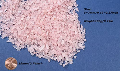 LAIDANLA Rose Quartz Crushed Stone Crystal Chips Bulk Natural Gemstones Healing Reiki Crystals Mini Quartz Vase Filler Aquarium Gravel 100g - color: Pink-rose Quartz, size: 0.22 Pound-（0.2"-0.28"）