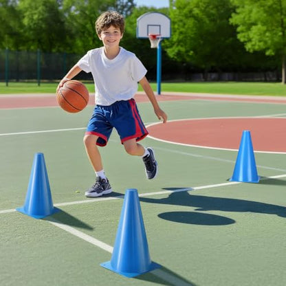 24pcs Cones 9 Inch Soccer Cones and Plastic Traffic Cones, Durable Cones for Sports Training, Ideal for Soccer, Basketball, Football, Skating, and Agility Drills Practice - color: blue