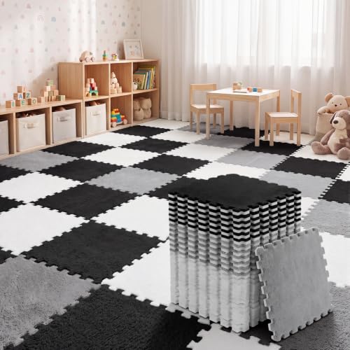 Amylove 36 Pcs Foam Interlocking Carpet Tiles,Black, White, Gray - color: Black, White, Gray