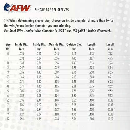 AFW American Fishing Wire Single Barrel Crimp Sleeves, Size #8/.116", Black, 36 pc