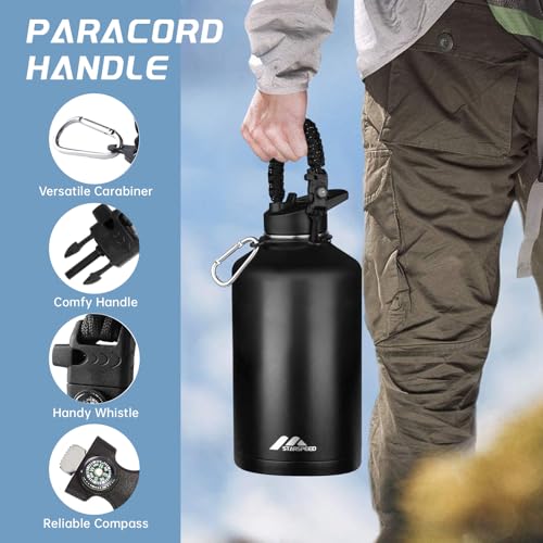 StarSpeed 128oz Insulated Water Bottle with Straws & 2 Lids,Black - color: Black, size: 128 Ounces