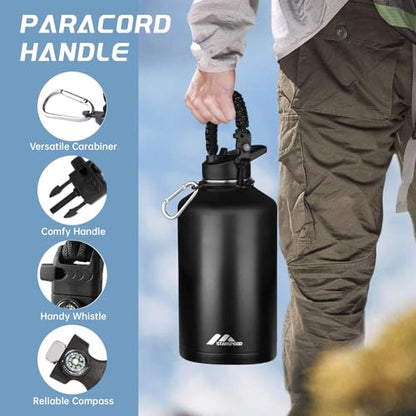 StarSpeed 128oz Insulated Water Bottle with Straws & 2 Lids,Black - color: Black, size: 128 Ounces