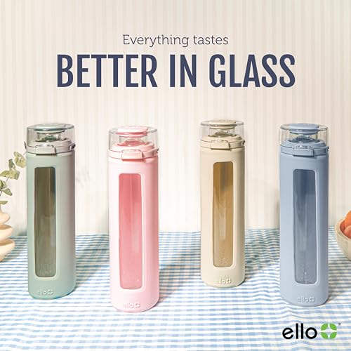 Ello Syndicate 20oz Glass Water Bottle with Flip Lid and Sleeve, Cashmere - color: Cashmere Pink, size: 20 Ounces