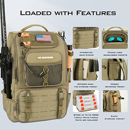 KastKing KarryAll Fishing Tackle Backpack with Rod Holder 4 Tackle Boxes,40/26L Tackle Bag Storage Fishing Gear and Equipment