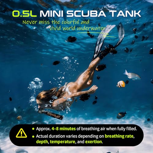 GOYOJO Mini Scuba Tank, Portable Diving Lung Air Tank with DOT Certified, Refillable Emergency Backup Pony Bottle for Snorkeling, Underwater Breathing, Training - color: 0.5L Black + Green