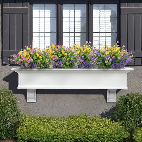 Hananona 12 Pcs Artificial Flowers Outdoor, Faux Artificial Plants UV Resistant Plastic Flower Bulk for Hanging Planter Porch Window Home Wedding Fall Summer Decor (12, Fuchsia, Purple, Yellow, Green)