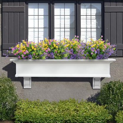 Hananona 12 Pcs Artificial Flowers Outdoor, Faux Artificial Plants UV Resistant Plastic Flower Bulk for Hanging Planter Porch Window Home Wedding Fall Summer Decor (12, Fuchsia, Purple, Yellow, Green)