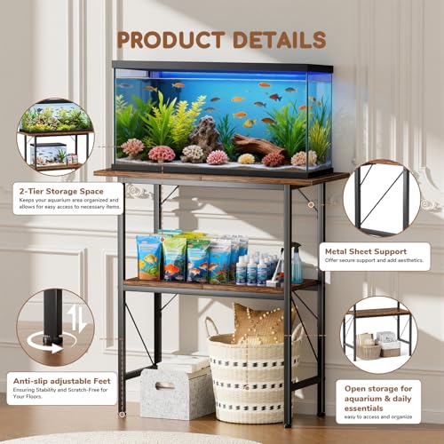 20-29-30 Gallon Fish Tank Stand with Storage Shelves, 2-Tier Aquarium Stand with Metal Frame, Heavy Duty Reptile Turtle Tank Stand for Home Office, 30" L x 11.8" W x 30.5" H, Rustic Brown