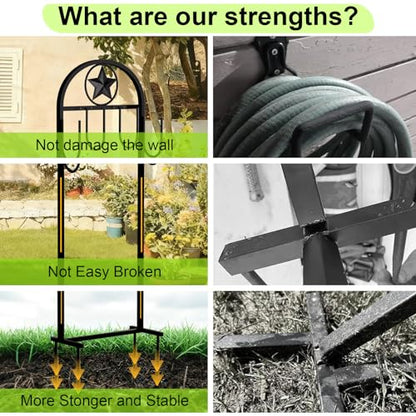 Garden Hose Holder - Upgraded Sturdy Hose Pentagram Holder, Freestanding Heavy-Duty Hose Reel, Sturdy Water Hose Holder and Hose Storage for Outside, Lawns and Yards,Black - style: Star