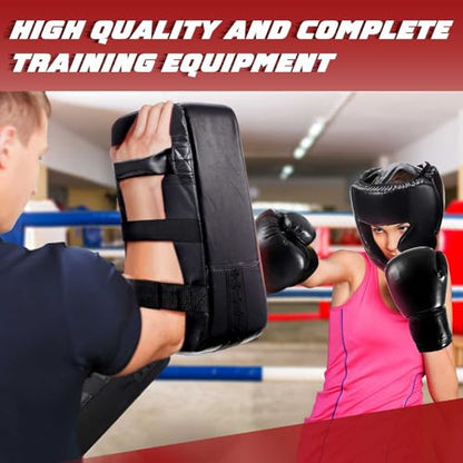 Foilswirl 5-in-1 Kids Boxing Pads Gloves Kick Punching Mitts Set with 1 Pair of Gloves, 2 Pcs Pads Taekwondo Kick Pad and Head Guard for Youth Beginner Training Kickboxing Karate Thai - color: Black, size: 12 oz