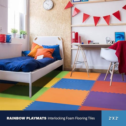 FlooringInc Baby Play Mat for Floor, Extra Large 2'x2' Foam Floor Tiles for Kids, Soft Interlocking Puzzle Mat, 1/2 Inch Thick, Non-Toxic EVA (Rainbow, 6 Tile Pack, 24 Sq Ft) - size: 6 Tile Pack