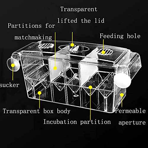 Fish Breeding Box, 3 Rooms HD Aquarium Breeder Box with Suction Cups Hatchery Acrylic Fish Incubator Isolation with Artificial Plant for Guppy Hatchery - size: 3 Rooms