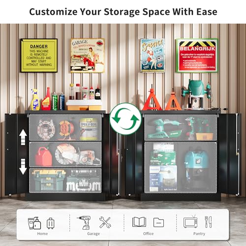 Metal Storage Cabinet with Locking Doors, 35.4" Steel Locker Organizer with Adjustable Shelves, Garage Utility Cabinet for Home, Office, Shop, and School - size: 35.4"H x 31.5"W x 15.7"D